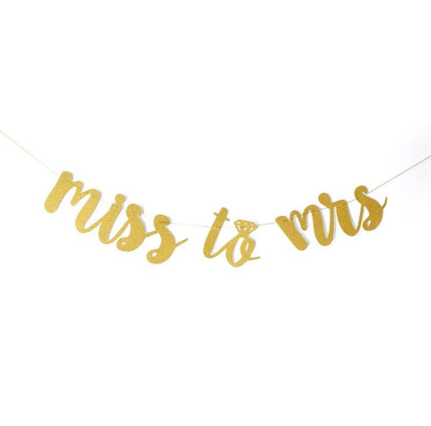 Miss to Mrs Gold Glitter Wedding Banner - Cursive