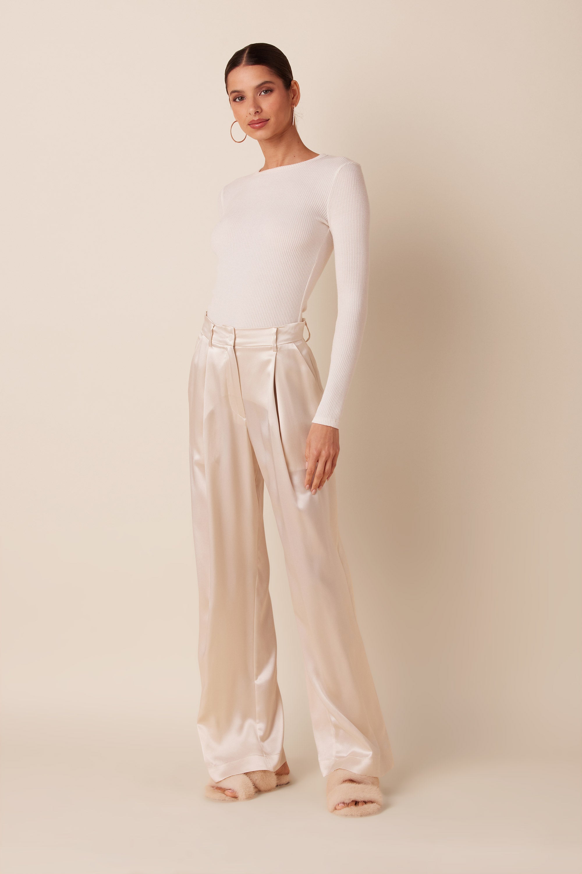 QUINCY L/S FITTED RIB TOP | GARDENIA