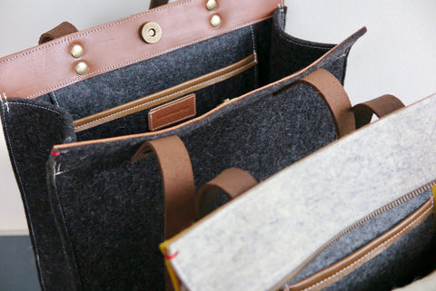 Zwarte laptoptas van vilt met leren hengsels Westerman Bags