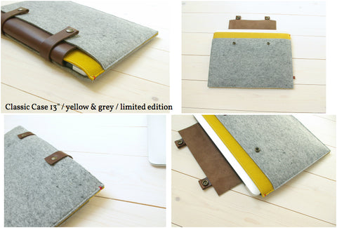 Classic Case macbook - woolfelt with extra pockets and leather closure