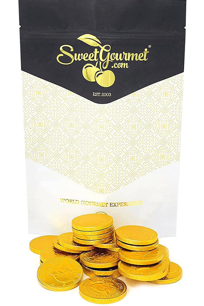 SweetGourmet Milk Chocolate Gold 50c Coins | Premium Belgian Chocolate | 1 Pound