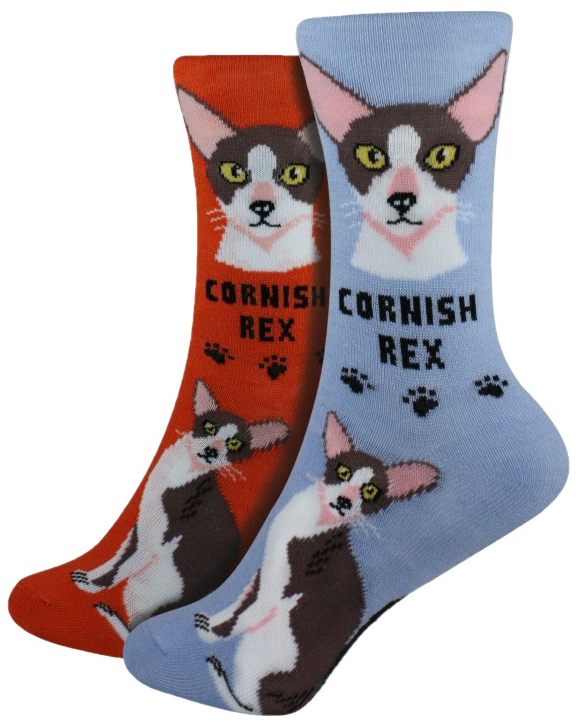 Cornish Rex Cat Head Cat Heart Paws Fun Cool Novelty 7 in Men Women Socks 