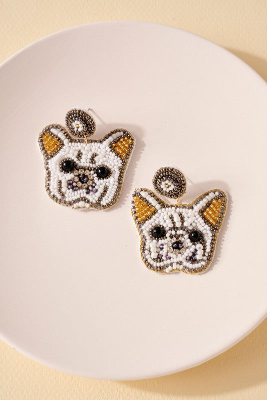 French Bull Dog Seed Beaded Earrings