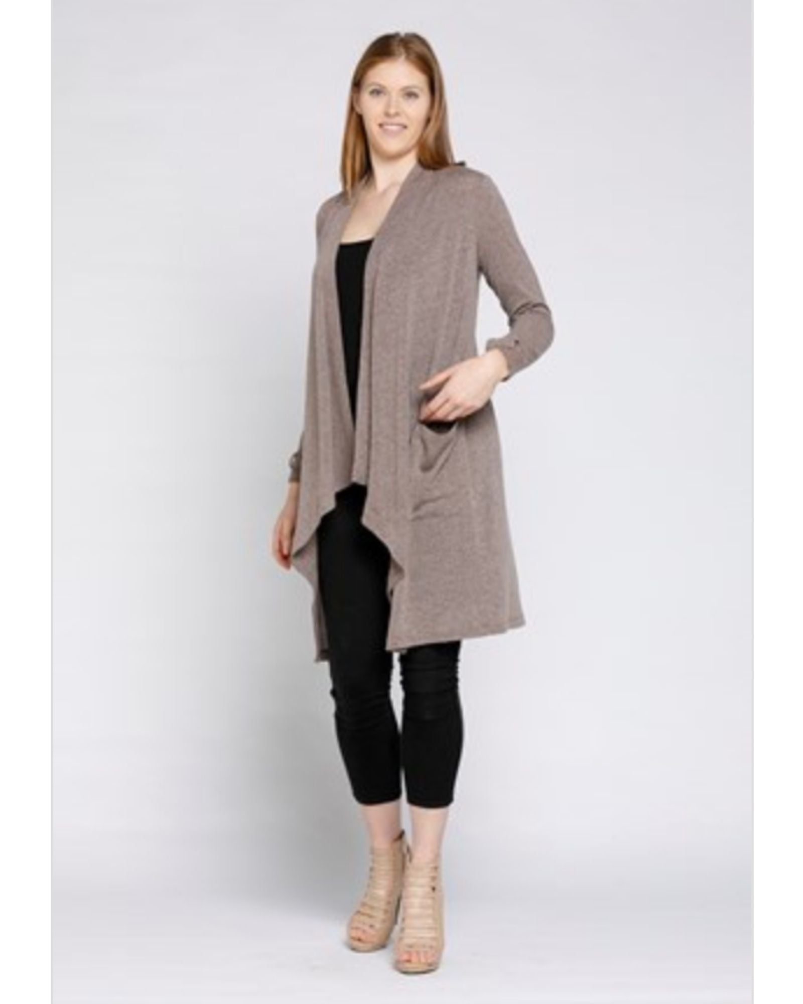 Knit Waterfall Cardigan - Beige- Sizes 10-18