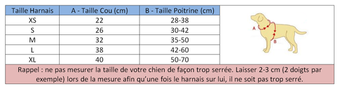 harnais pour chien table des tailles