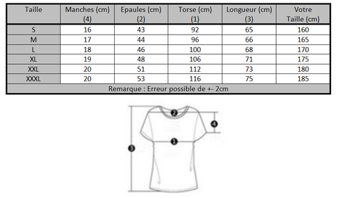 t-shirt tableau taille