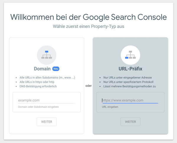 Search Console - Property hinzufügen