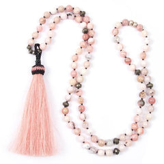 Pink Peruvian Opal Horse Hair Tassel Necklace