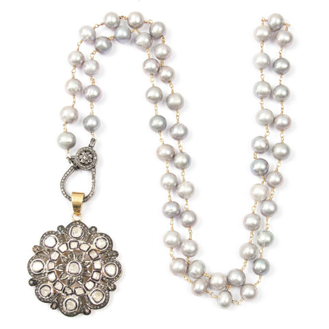 Grey Freshwater Round Pearl Necklace