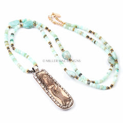 Peruvian Opal Mermaid Scrimshaw Pendant Necklace Miller Mae Designs