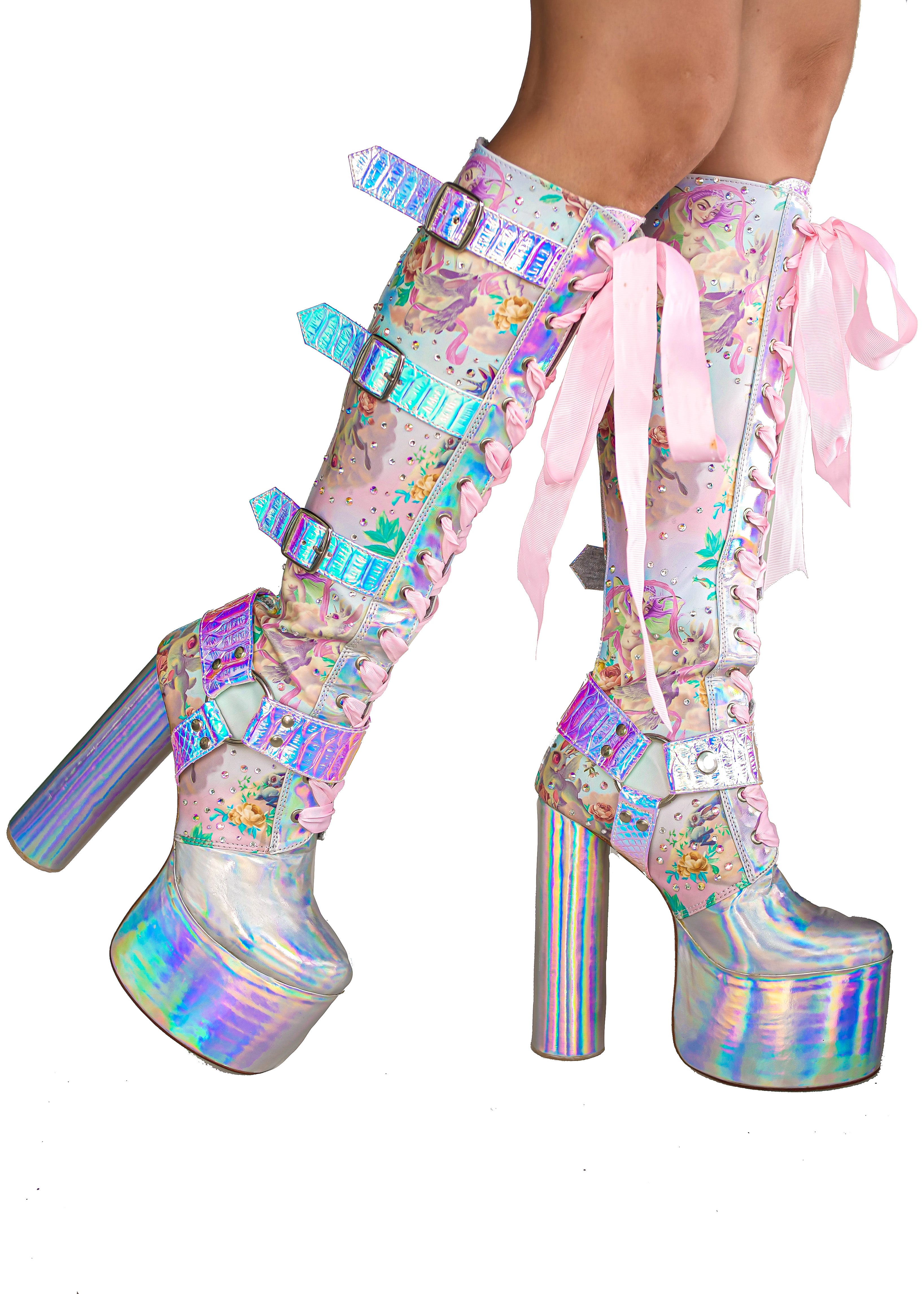 Rose kleur knoflook snap Mimpi Platform Harness Boots – Jackalope Land