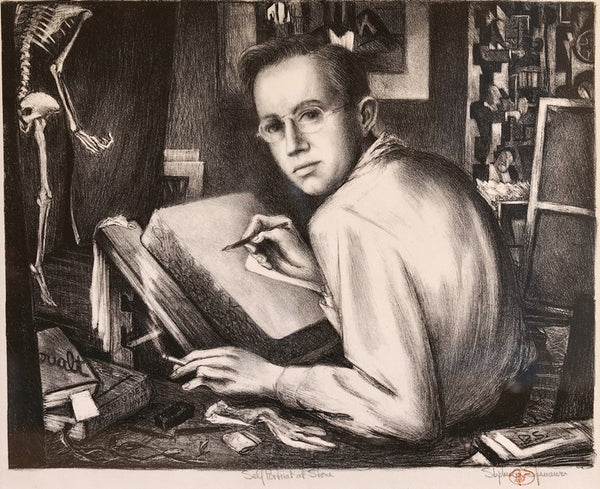 Benton Spruance - Self Portrait at Stone - 1942 - Lithograph - Fine & Looney 204 - David Kabakoff Collection