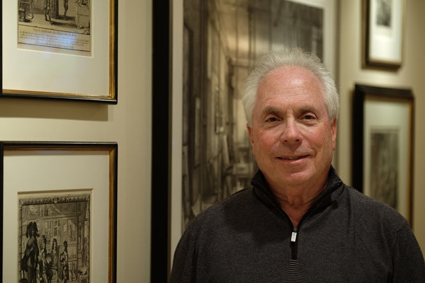 David Kabakoff standing with his collection at home in Rancho Santa Fe