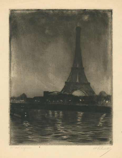 Henri Delavallee - La Tour Eiffel la Nuit - Seine River - Bateau-Mouche
