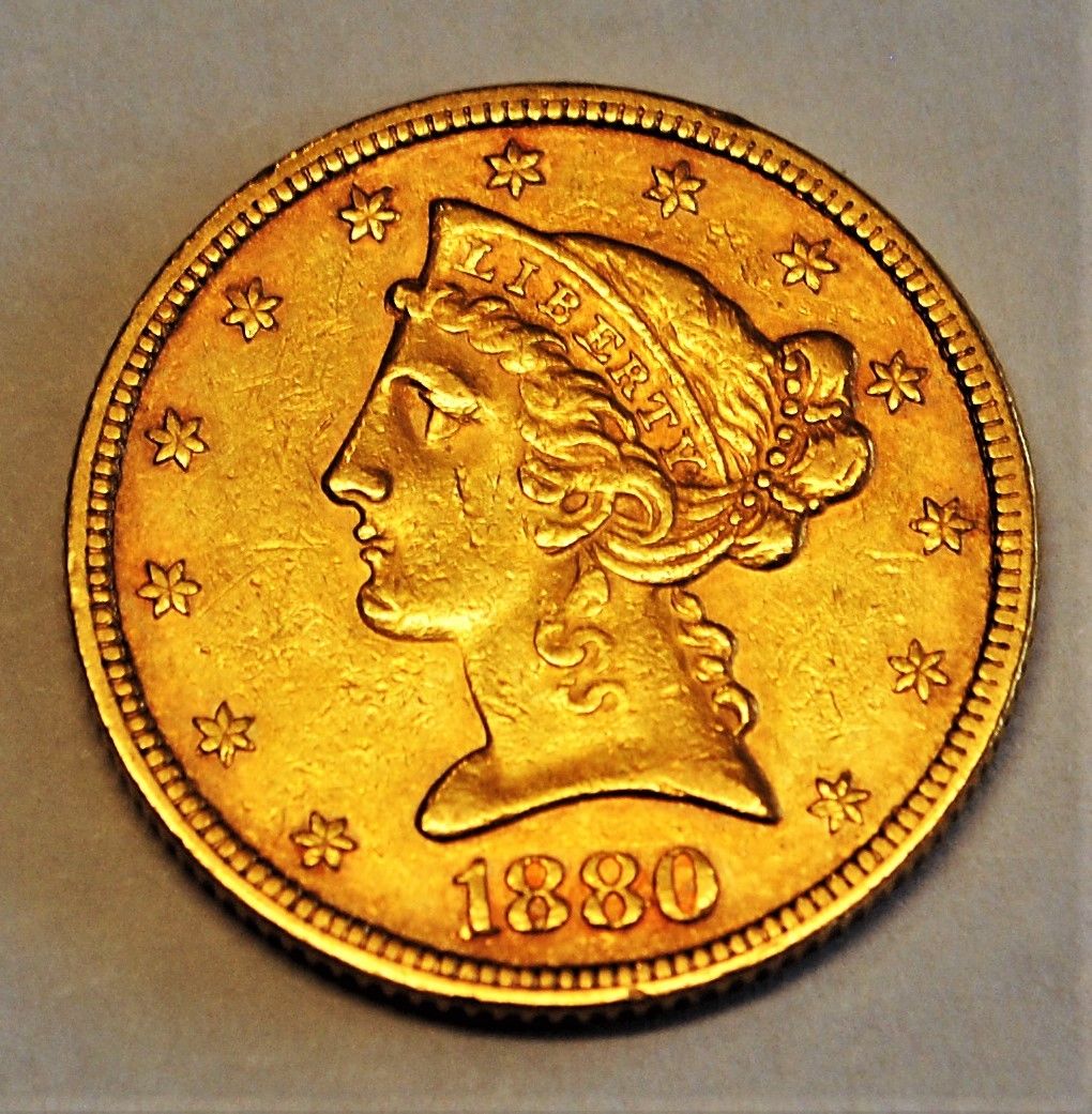 アンティークコイン 金貨 1880-CC $5 Liberty Gold Half-Eagle Coin