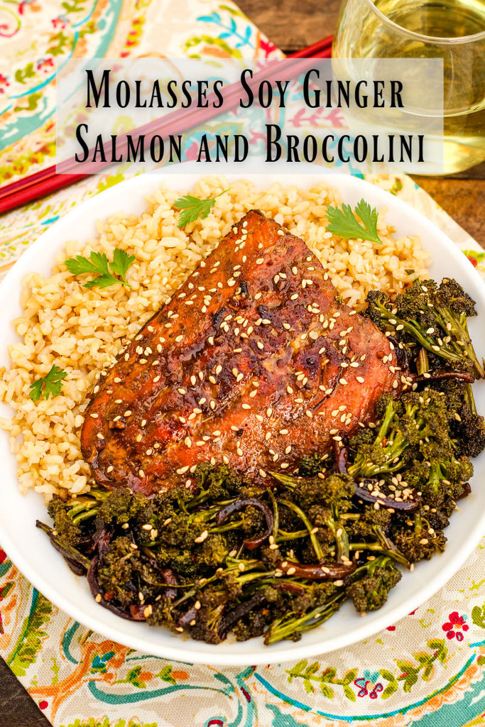 Molasses Soy Ginger Salmon and Broccolini is a one pan meal that can be on the table in less than 30 minutes.