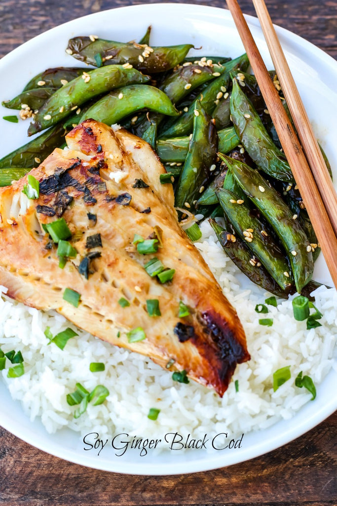 Soy Ginger Black Cod is marinaded in a slightly sweetened soy ginger sauce for at least eight hours, pan-seared, and oven-baked on high heat creating an exquisitely simple dinner. 