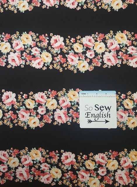 Stacey BLACK floral stripe - Rayon Spandex Knit - By the yard