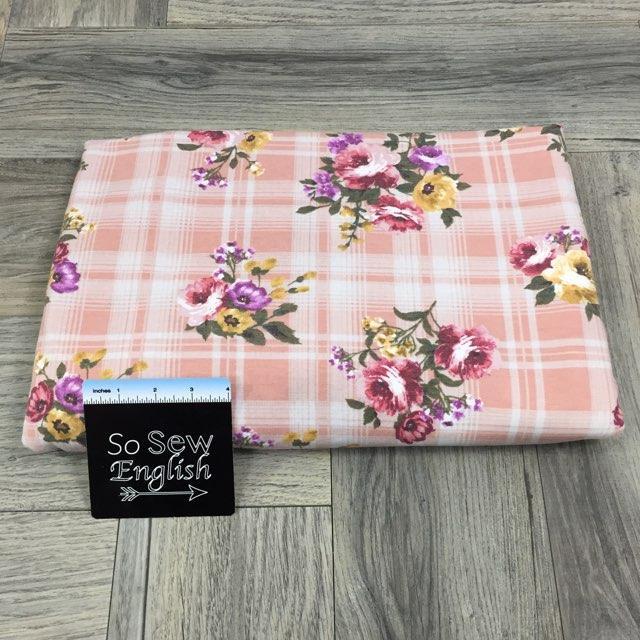 Pink JULIA Floral Plaid - Poly Rayon French Terry - By the yard