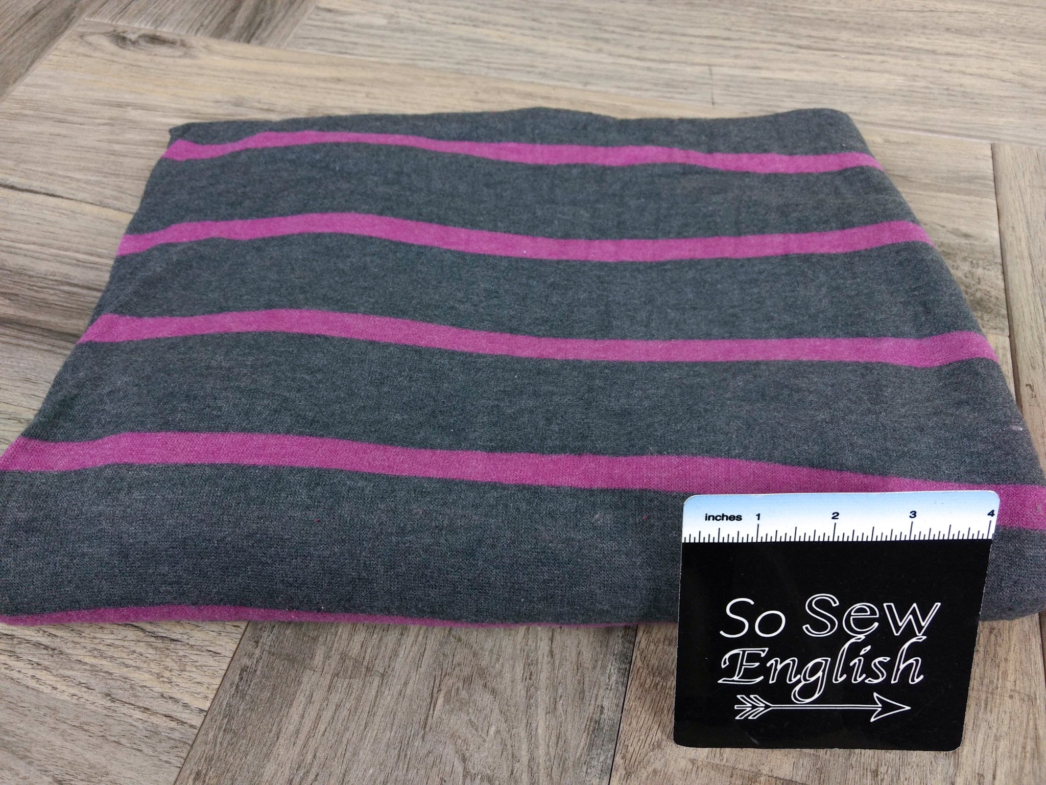 Charcoal/Magenta Stripe - Brushed Sweater - By The Yard
