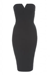 Plunge Front Strapless Midi Dress