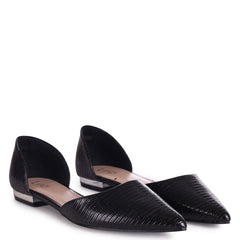 NINA - Black Lizard Pump With Pointed Toe