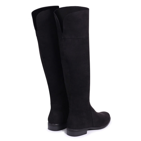 black suede knee high boots flat