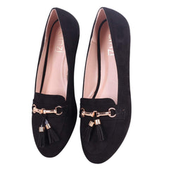 CATHY - Black Suede Slip On Loafer With Gold Trim