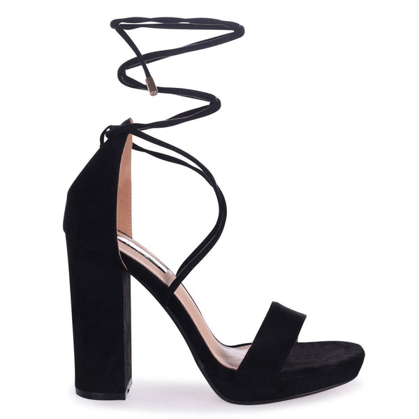 black block tie up heels