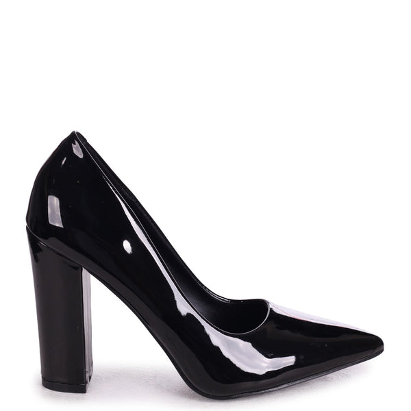 black patent court shoes block heel