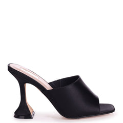 TAMED - Black Satin Flared Heel Mule