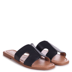 BARCELONA - Black Nappa Square Toe Slider With Link Shaped Front Strap