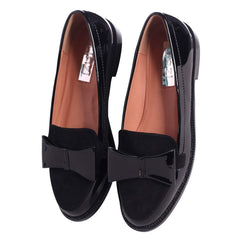 JAMIMA - Black Patent and Suede Classic Slip On Loafer With Tassel Detail