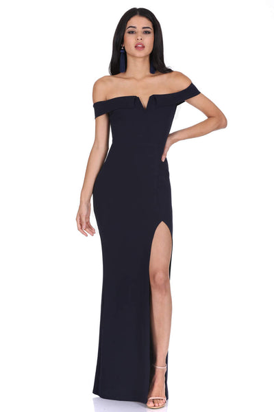 Spread the Romance Navy Blue Lace Off-the-Shoulder Maxi Dress