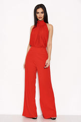 Red High Neck Backless Jumpsuit