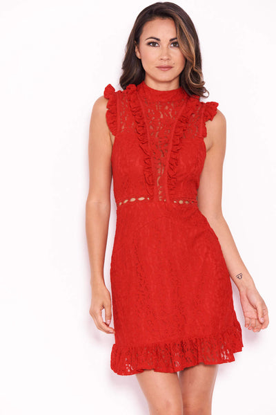 Red Lace Frill Detail Dress Ax Paris 3299