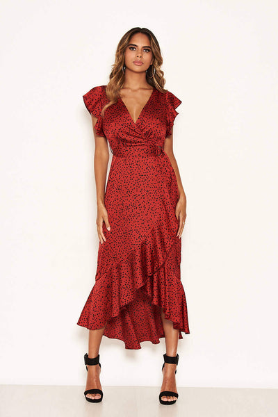 red spotty midi dress