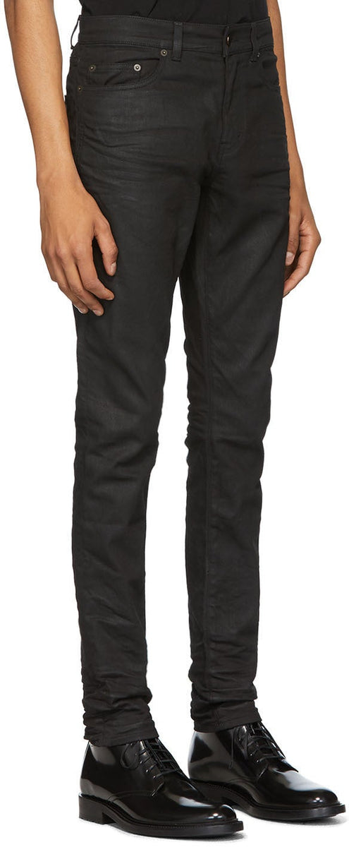 saint laurent black coated skinny jeans