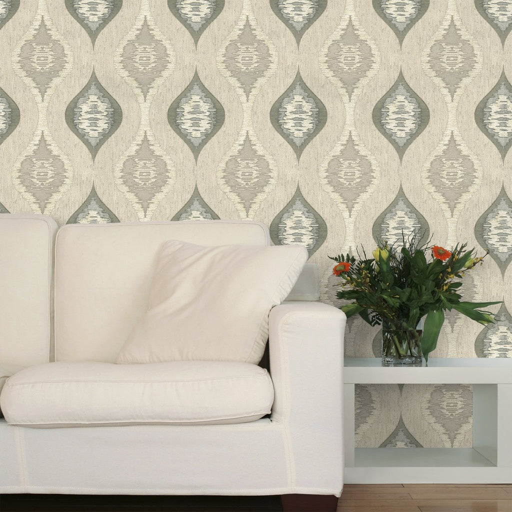 San Marino Charcoal and Neutral Ogee Wallpaper by Belgravia GB3707