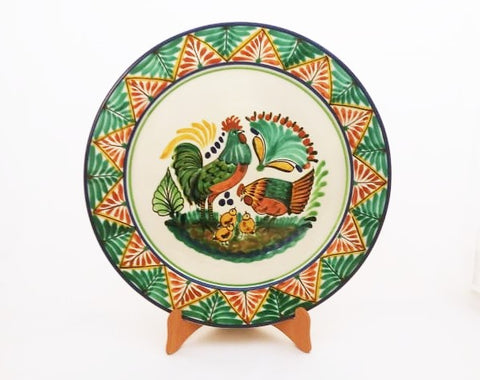 mexican decorative plate folk art hand made hand thrown rooster motive gorky workshop