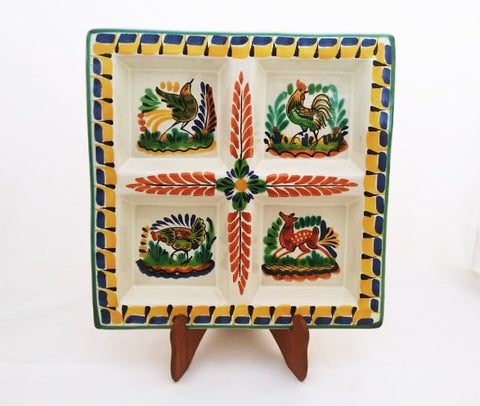 mexican tray snack dish folk art hand painted majolica