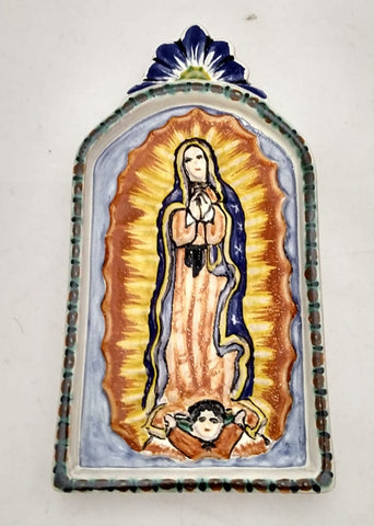 mexican lady of guadalupe altar piece folk art majolica mexico hand painted gorky workshop