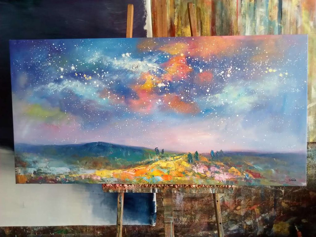 Starry Night Sky Painting, Oil Painting on Canvas, Canvas Painting, Or