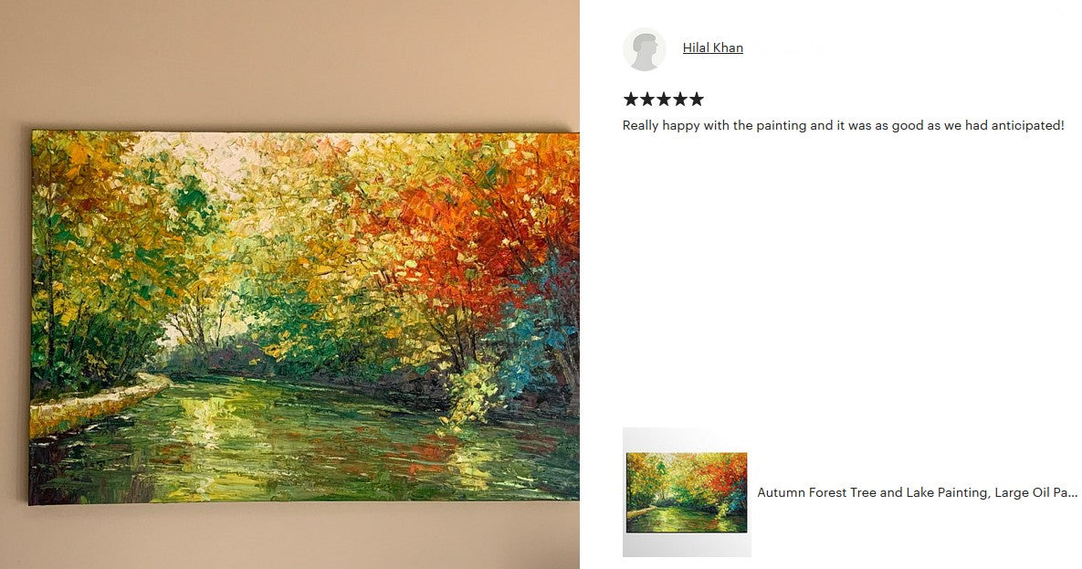 Autumn Forest Tree and Lake Painting, Buy Paintings Online, Landscape Painting, Large Canvas Painting, Original Painting
