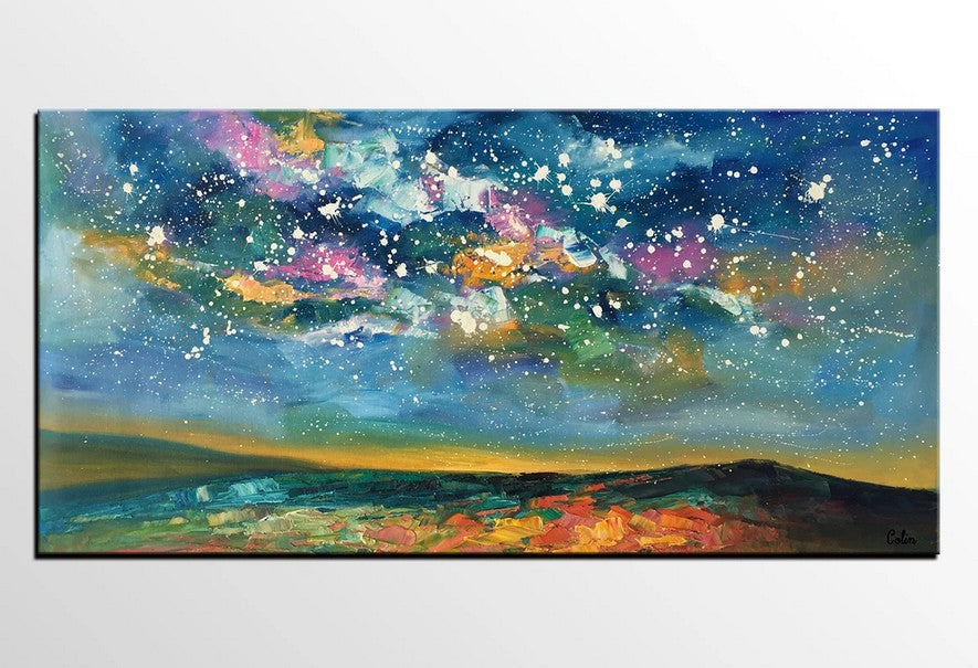 Night Sky Paintings, Modern Paintings, Extra Large Canvas Painting, Starry Night Sky Oil Painting, Landscape Painting