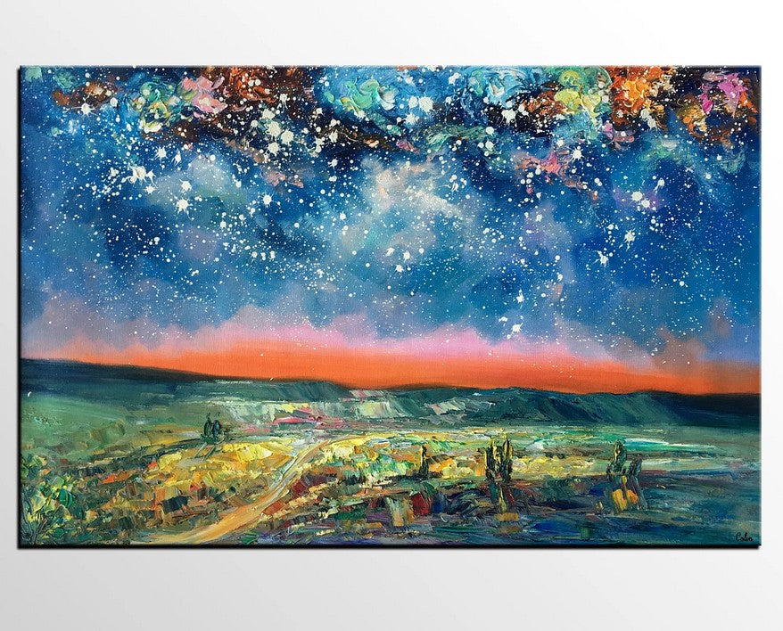 Night Sky Paintings, Starry Night Sky, Hand Painted Oil Painting, Landscape Paintings, Buy Paintings Online