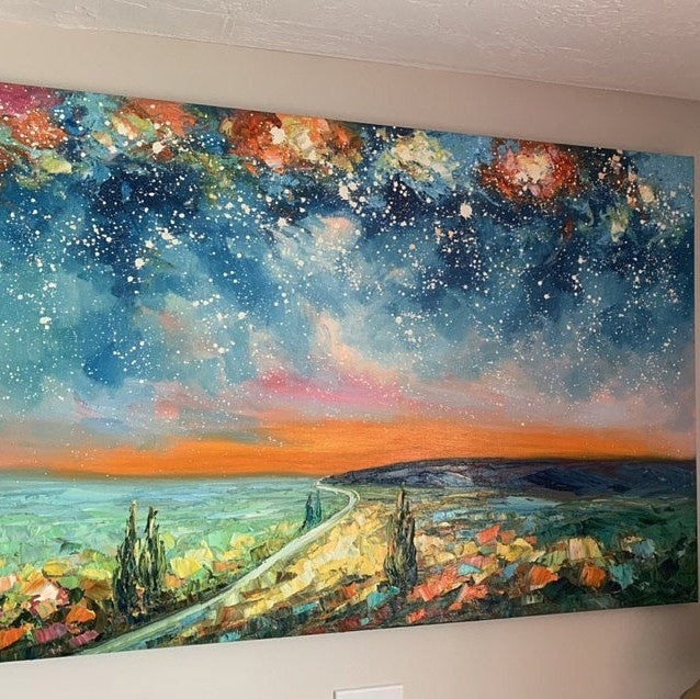 Night Sky Painting, Landscape Painting, Hand Painted Wall Art, Original Landscape Painting