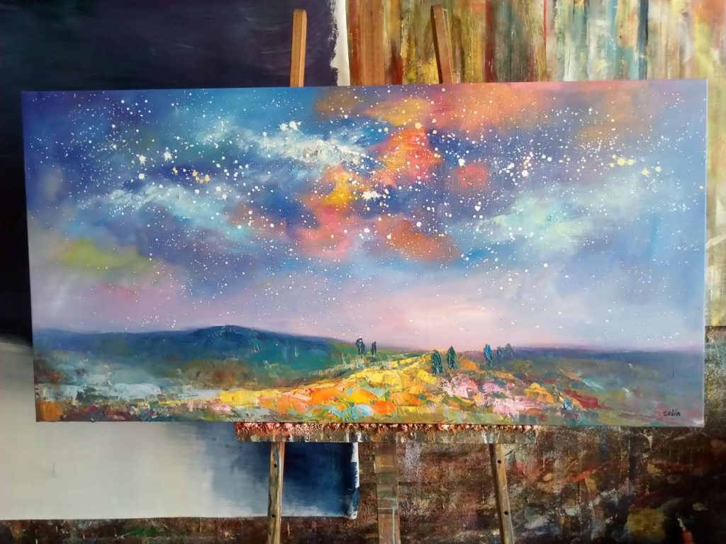 Abstract Artwork, Landscape Painting, Oil Painting, Contemporary Artwork, Starry Night Sky
