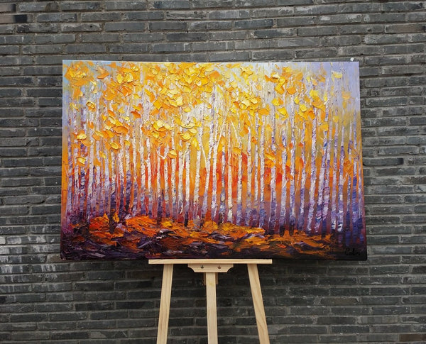 Landscape Art, Birch Tree Artwork, Large Canvas Painting