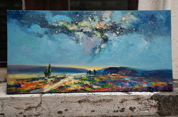 starry night sky painting, abstract landscape painting from artworkcanvas.com